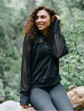Zyia Black Mesh Cropped Hoodie XS